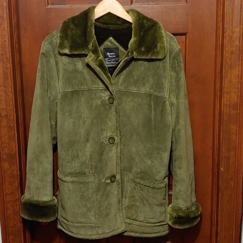 Dennis Basso Green Leather Coat